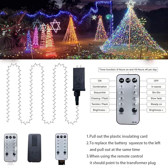 Outdoor String Lights, 1000 LED 328Ft Christmas Light with Remote, 8 Lighting Modes, Powered Plug for Wedding Party Garden Tree Yard Indoor Decorations-VerdiqueGarden