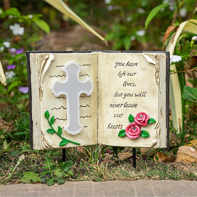 Outdoor Solar Bible Cross Garden Stakes Lights, Waterproof Memorial Grave Decorations Gifts for Cemetery Outdoors Lawn Yard Home Patio Decor-VerdiqueGarden