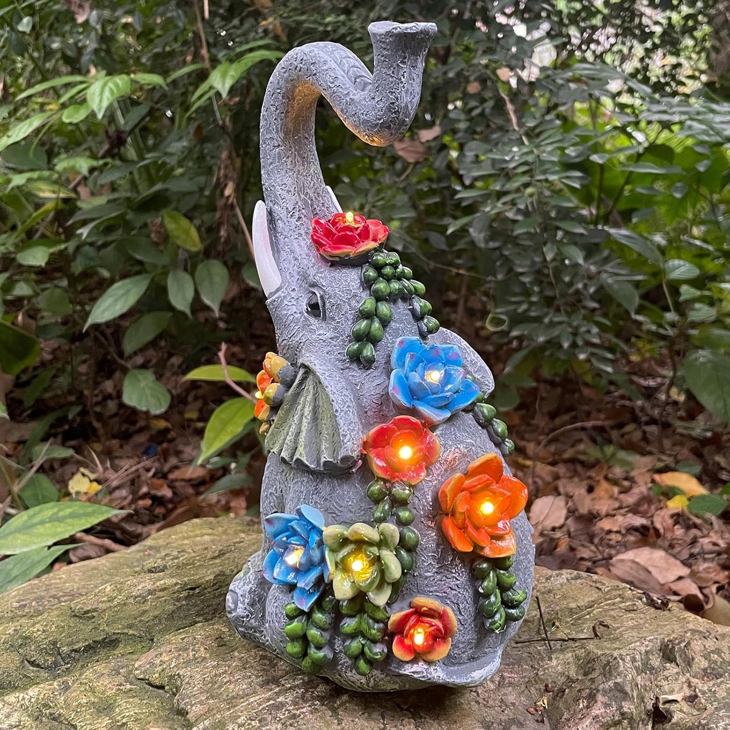 Solar Garden Statue Elephants Figurine with Solar Lights Outdoor Yard Decorations for Patio Porch Home Elephant Gifts for Women Mother's Day Housewarming Birtheday Gifts-VerdiqueGarden