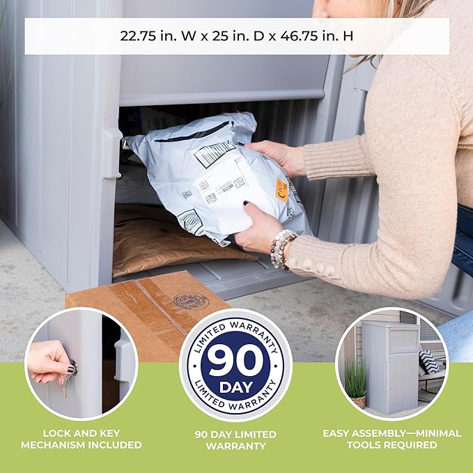 Suncast 33.5-Gallon Capacity Package Delivery Box, Parcel Drop Box with Lock, Weather Resistant Outdoor Storage Solution for Secure Package Deliveries, Made in USA-VerdiqueGarden