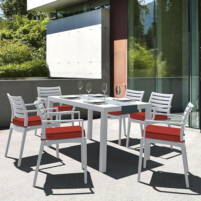 LVTXIII Patio Chair Cushions 19"x19"x3", Water-Repellent Outdoor Seat Cushions for Patio Furniture, Square Chair Pads with Ties for Home Garden Decoration, Set of 2, Brick Red-VerdiqueGarden