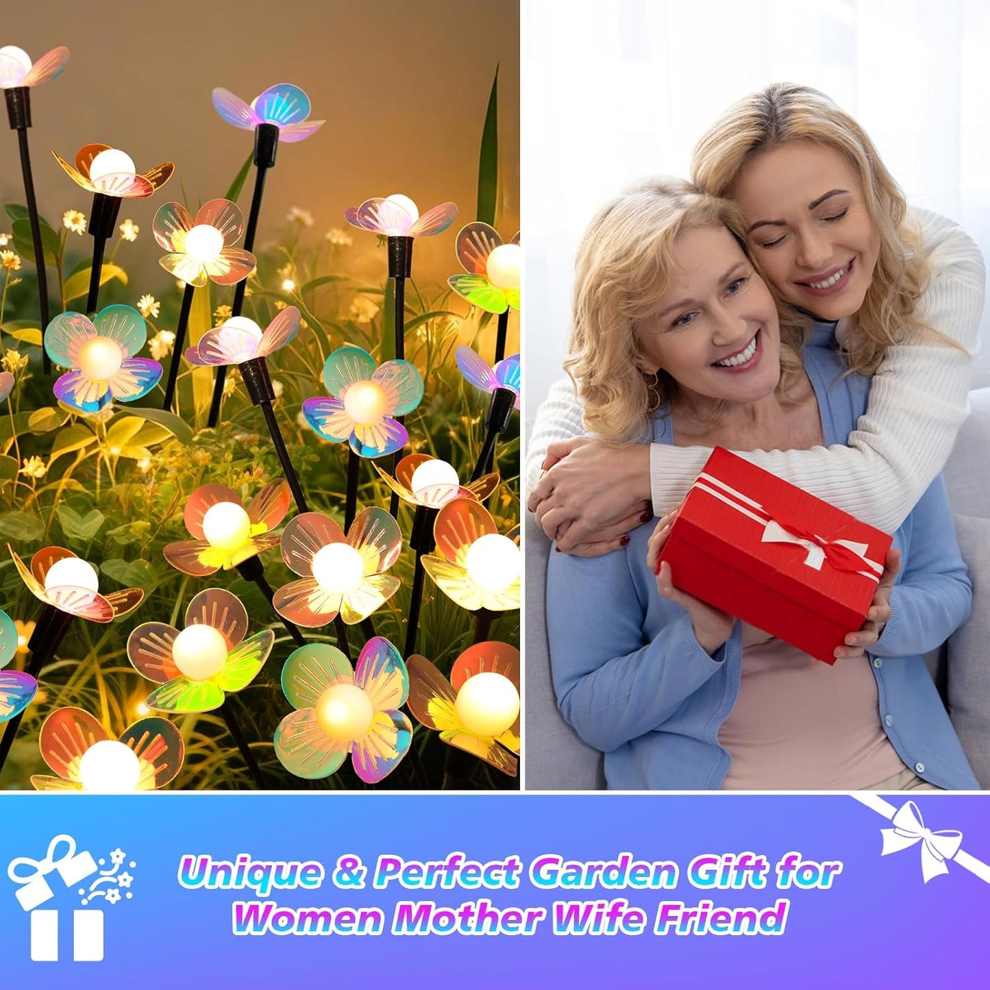 Solar Garden Lights, 2 Pack 12 LED Solar Swaying Flower Light, Waterproof Firefly Lights Outdoor Fairy Light for Garden Patio Yard Pathway Flower Bed Decoration-VerdiqueGarden