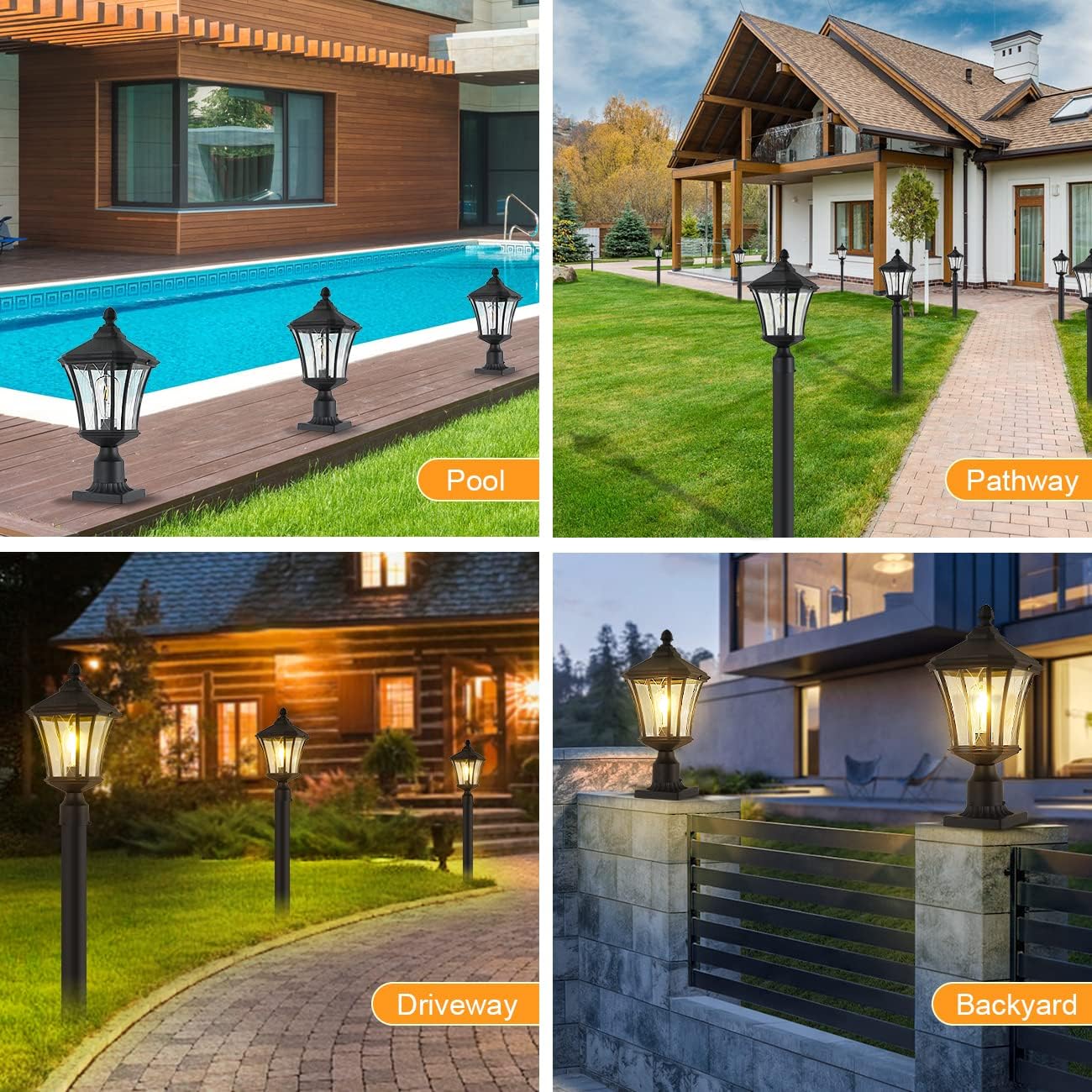 Post Lights Outdoor Post Lantern 20" Exterior Post Coach Light with Pier Mount Base, Weather Resistant Aluminum with Clear Glass Pier Mount Lantern Black Outdoor Pole Lamp for Patio, Porch, Yard-VerdiqueGarden