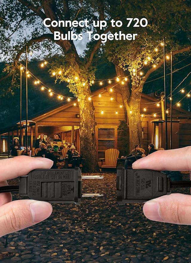 Brightown Outdoor String Lights - Connectable Dimmable LED Patio String Lights with G40 Globe Plastic Bulbs, All Weatherproof Hanging Lights for Outside Backyard Porch (50 ft - 25 LED Bulbs)-VerdiqueGarden