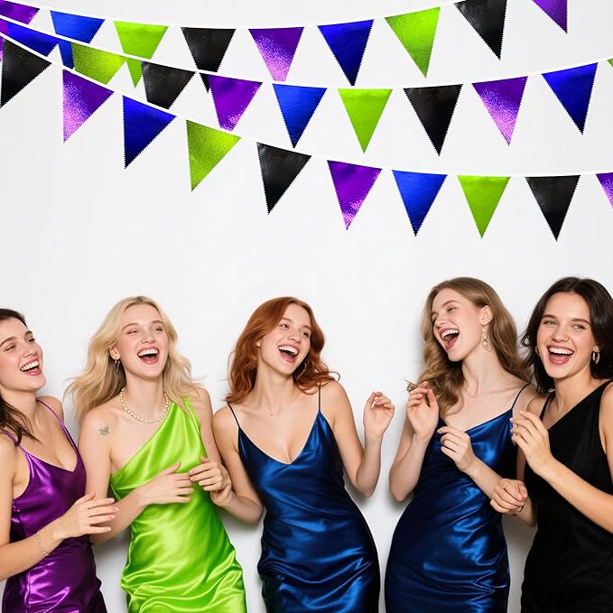 Video Game Party Decorations Black Blue Green Purple Metallic Fabric Triangle Pennant Banner Flag Bunting for Men Boys Birthday Graduations Retirement Wedding Bachelorette Video Game Party Supplies-VerdiqueGarden