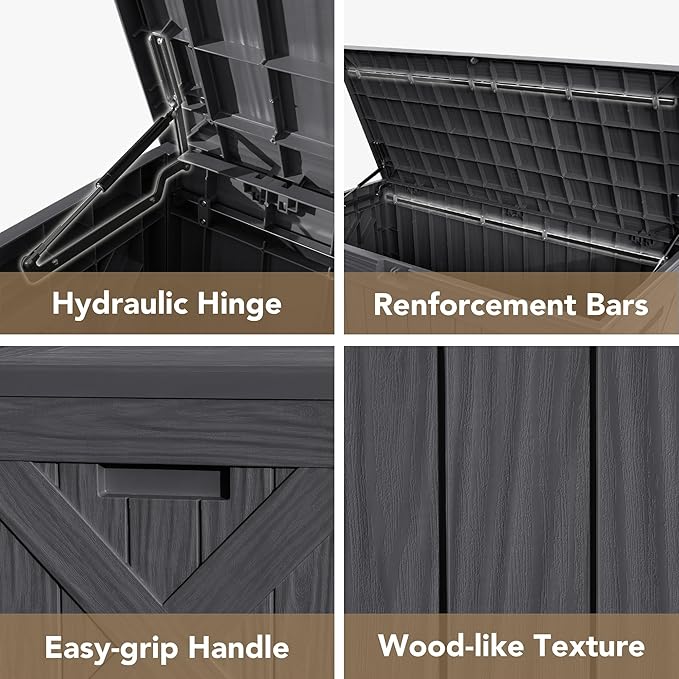 Devoko 120 Gallon Deck Box Resin Outdoor Storage Box Waterproof for Patio, Large Outdoor Storage Bench Lockable for Outside (Grey)-VerdiqueGarden