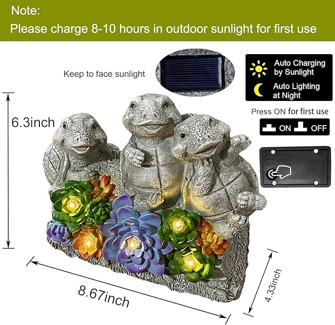 Solar Turtle Garden Statues Outdoor Decor- Birthday Gift for Mom from Daughter, Tortoise Figurine Garden Decor for Outside Yard Art for Housewarming Gift-VerdiqueGarden