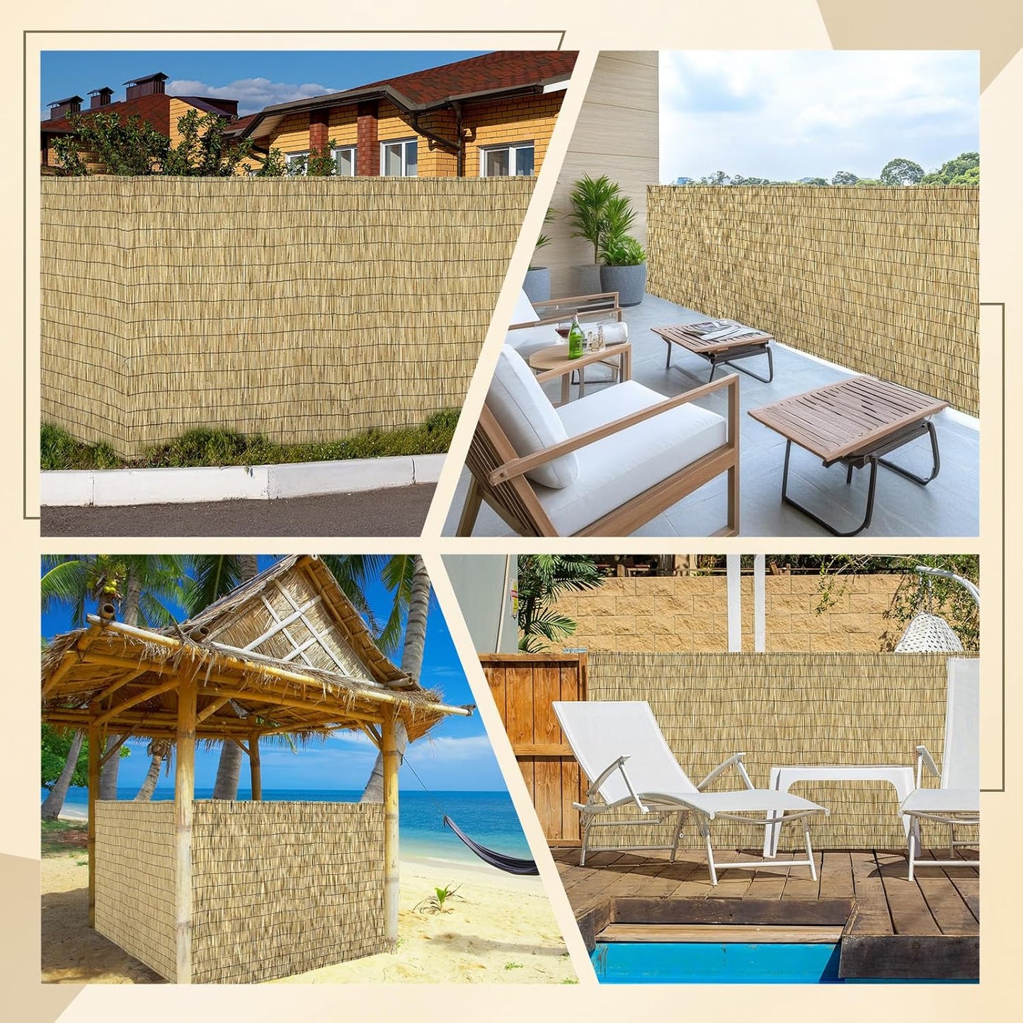 Natural 5.6FT X 16.4FT Reed Fencing Roll, Balcony Privacy Reed Shade Bamboo Fencing Garden Fence Border, Wind Block Sunshade Fence Screen for Outdoor Yard Patio Flower Bed Edge-VerdiqueGarden