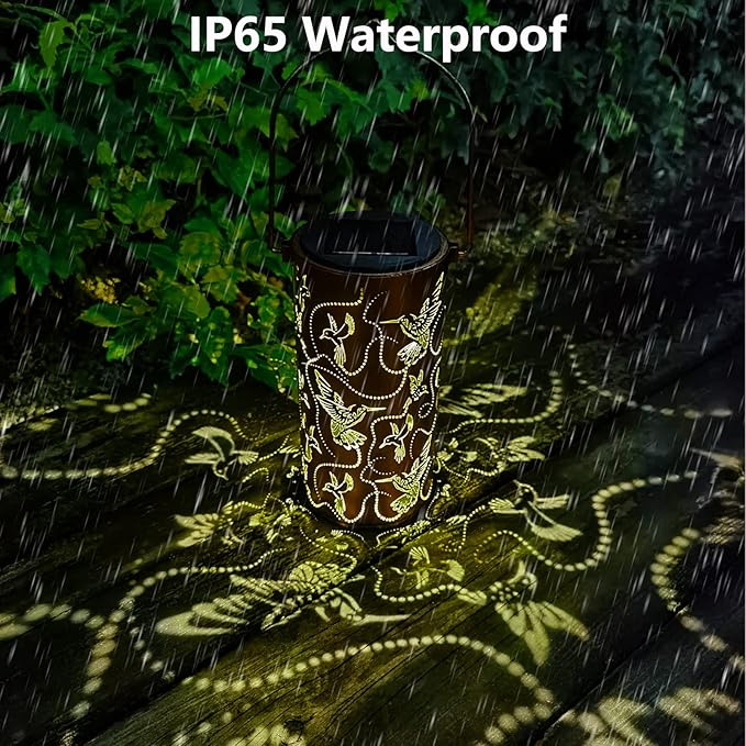 2 Pack Solar Lanterns Outdoor Hanging Hummingbird Decor Lantern,Waterproof Hollow Out Metal Decorative Garden Light,Graceful Decoration for Patio,Yard,Landscape,Festival-VerdiqueGarden