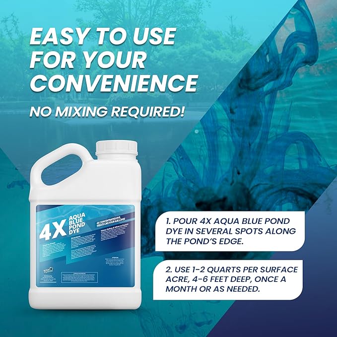 1 Gallon Aqua Blue Pond Dye 4X Concentrate, Lake & Pond Dye Blue for Aqua Colored Water, Ideal Lake Colorant, Aquashade Colorant That Protects Against Sunlight - Ideal for Fish and Wildlife-VerdiqueGarden