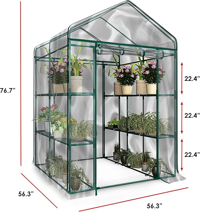 Home-Complete 514537FXW Walk-in Greenhouse-Indoor Outdoor with 8 Sturdy Shelves-Grow Plants, Seedlings, Herbs, or Flowers in Any Season-Gardening Rack, Green-VerdiqueGarden