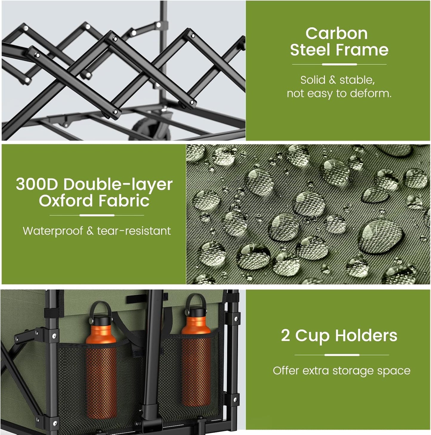 Collapsible Wagon with Wheels, 220 lbs Wagons Carts Foldable Wagon Cart with Flexible Handle, Lightweight Portable Folding Utility Grocery Shopping Cart for Grocery Sports Garden Camping, Green-VerdiqueGarden