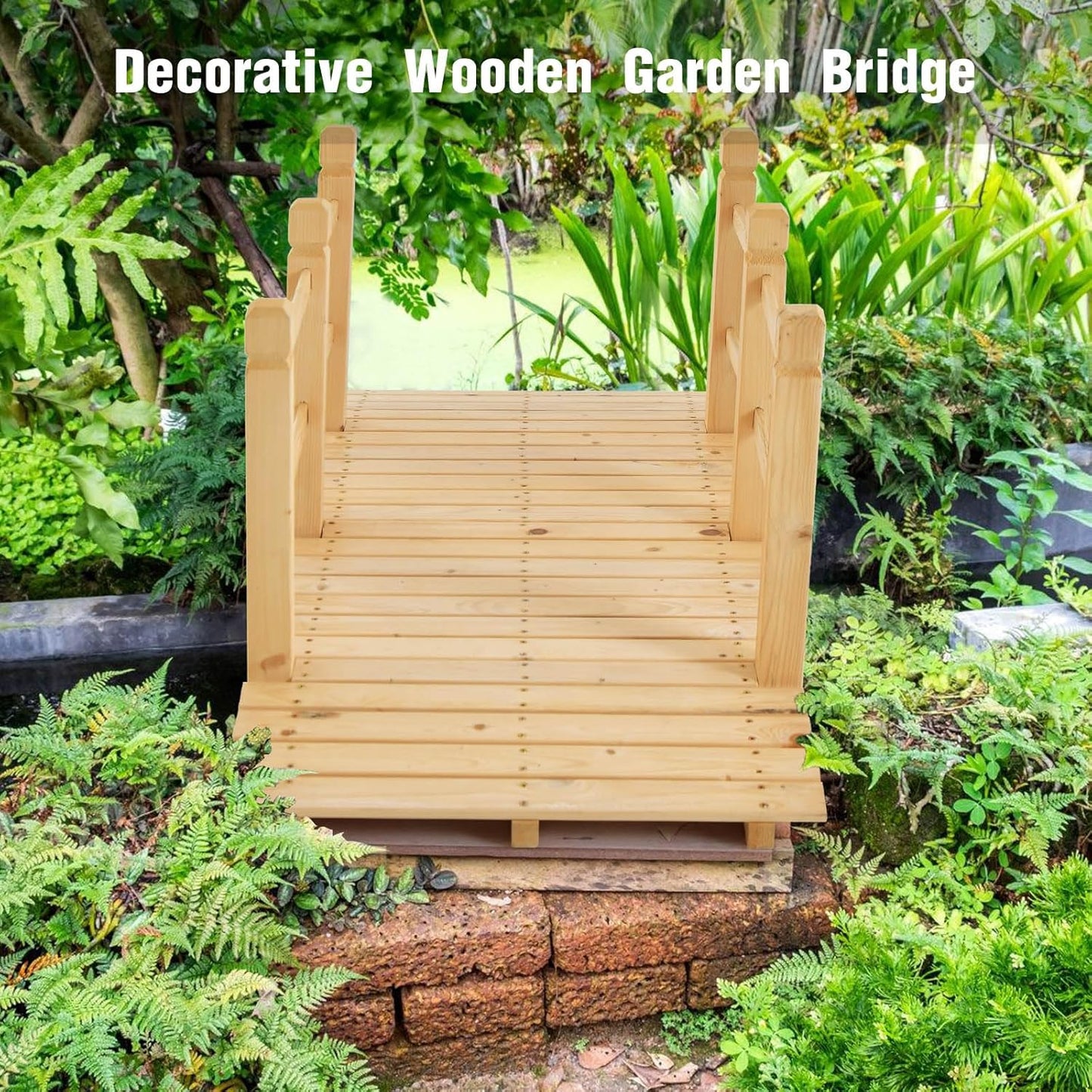 Giantex 5 ft Garden Bridge - Natural Wood Arc Footbridge Walkway with Side Railings, Decorative Wooden Bridge Landscaping for Backyard Farm Garden Creek Pond Decor, Easy to Assemble (Natural)-VerdiqueGarden