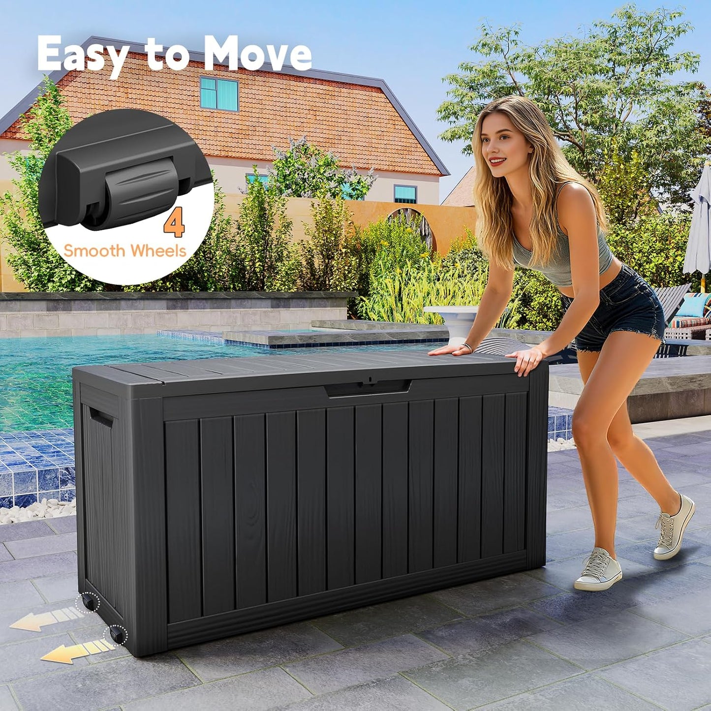 Outdoor Storage Box, 72 Gallon Waterproof Resin Deck Box, Storage Bin for Package Delivery, Patio Furniture Cushion, Garden Tools, Pool Accessories, Weatherproof and UV Resistant, Black-VerdiqueGarden