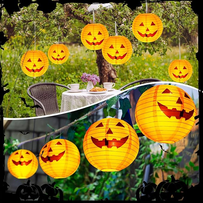 Retisee 20 Pcs 10 Inch Halloween Paper Lanterns Jack O Lantern Pumpkin Halloween Party Decorations Halloween Hanging Pumpkin Decor with Lights Suitable for Indoor Outdoor Yard, Lawn, Garden, Party-VerdiqueGarden