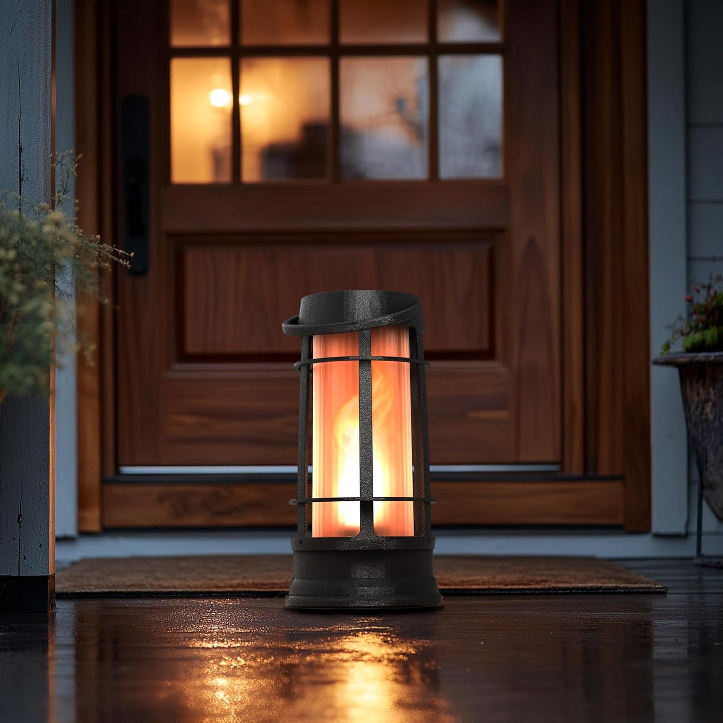 Metal Outdoor Solar Lantern, Flickering Solar Lanterns Outdoor Waterproof with Patented LED, Outdoor Lanterns for Porch, Patio, Garden, Tabletop, Hanging Use, Matte Black (4 Pack)-VerdiqueGarden