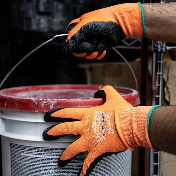 linconson 12 Pack Safety Performance Series Construction Mechanics Wrinkle Latex Work Gloves-VerdiqueGarden