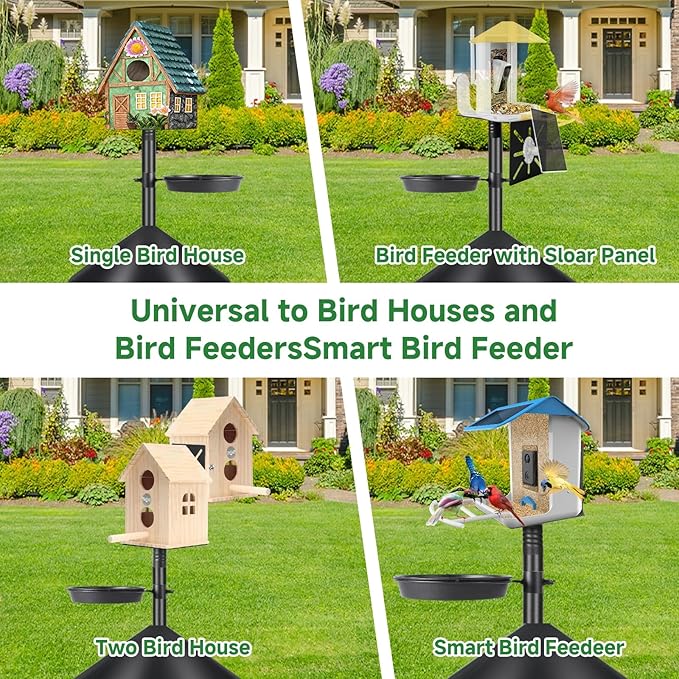Smart Bird Feeder Pole with Squirrel Baffle & Bath-Heavy Duty Adjustable 3-6.6ft Universal Stand Mount for Backyard&Outdoor Bird Houses/Cameras (80'Pole-Baffle-Bath)-VerdiqueGarden