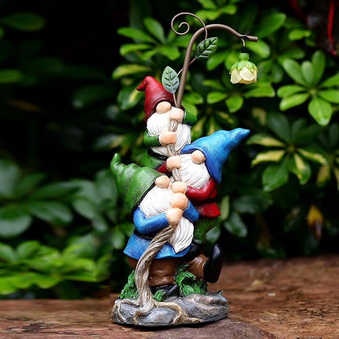 Gnome Figurine Garden Decor, Solar Resin Gnomes Outdoor Statue, Funny Gnome Gift Sculpture Decoration for Home Patio Yard Lawn Porch Ornament-VerdiqueGarden