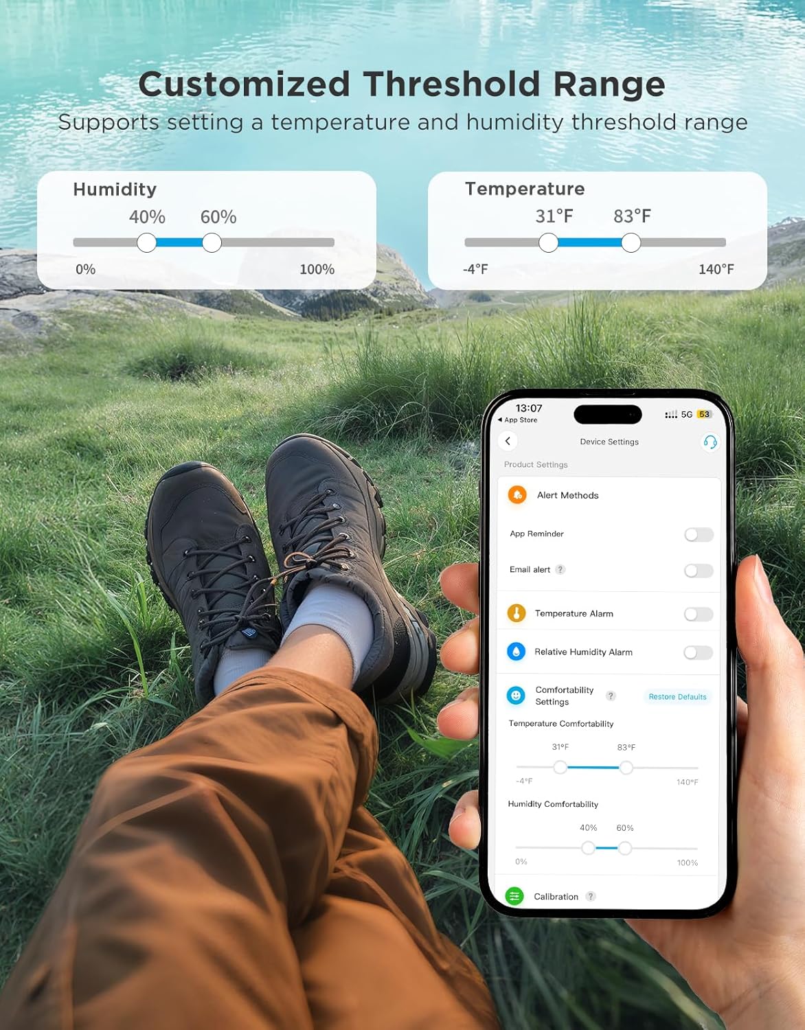 GoveeLife Outdoor Thermometer Hygrometer IP65 Waterproof, Standalone Digital Display, 197ft Buletooth Range, Notification Alerts, 2 Years Data Storage Export, for Camping, Hiking, Patio, Greenhouse-VerdiqueGarden