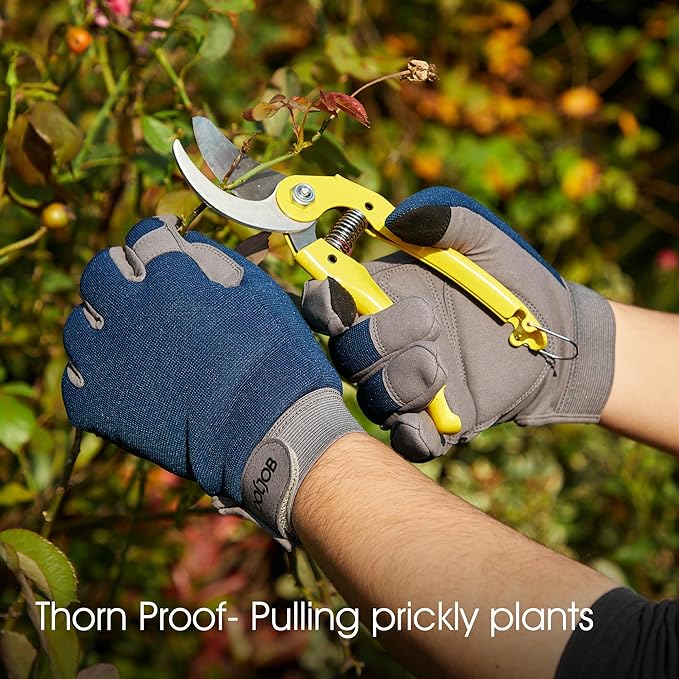 COOLJOB Thorn Proof Garden Gloves with Touchscreen Fingers for Men, Rose Pruning Work Gloves with Palm Cushion for Gardener, Farmer and Landscaper (Navy 1 Pair XL)-VerdiqueGarden