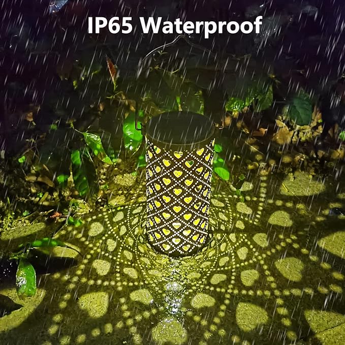 Solar Lanterns Outdoor Hanging Heart Pattern Decor Lantern,Waterproof Hollow Out Metal Decorative Garden Light,Graceful Decoration for Patio,Yard,Landscape,Walkway,Festival-VerdiqueGarden