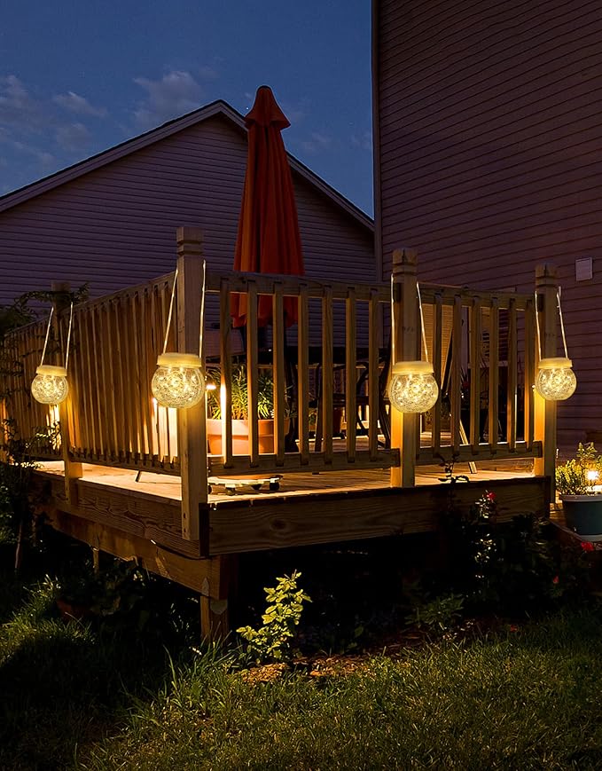 Solar Lantern Solar Lights Outdoor Waterproof 2-Pack, Solar Powered Hanging Lights Cracked Glass Hanging Globes for Christmas Decoration, Shepherd Hook, Garden Tree Ornaments, White Cap, Warm White-VerdiqueGarden