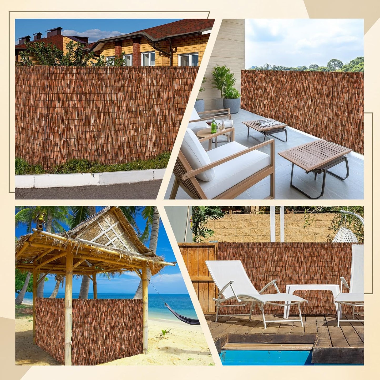 Brown 6FT X 16.4FT Reed Fencing Roll, Balcony Privacy Reed Shade Bamboo Fencing Garden Fence Border, Wind Block Sunshade Fence Screen for Outdoor Yard Patio Flower Bed Edge-VerdiqueGarden