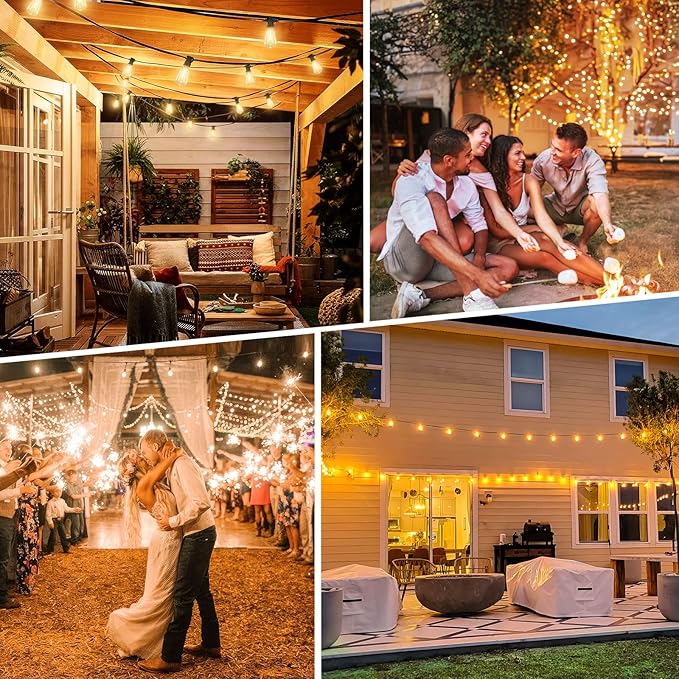 100FT Outdoor Solar String Lights with Remote, USB Rechargeable LED Patio Lights with 52 Timer Dimmable ST38 Edison Bulbs, Enhanced 5W Solar Panel Outside Hanging Lights for Porch Garden Deck Backyard-VerdiqueGarden