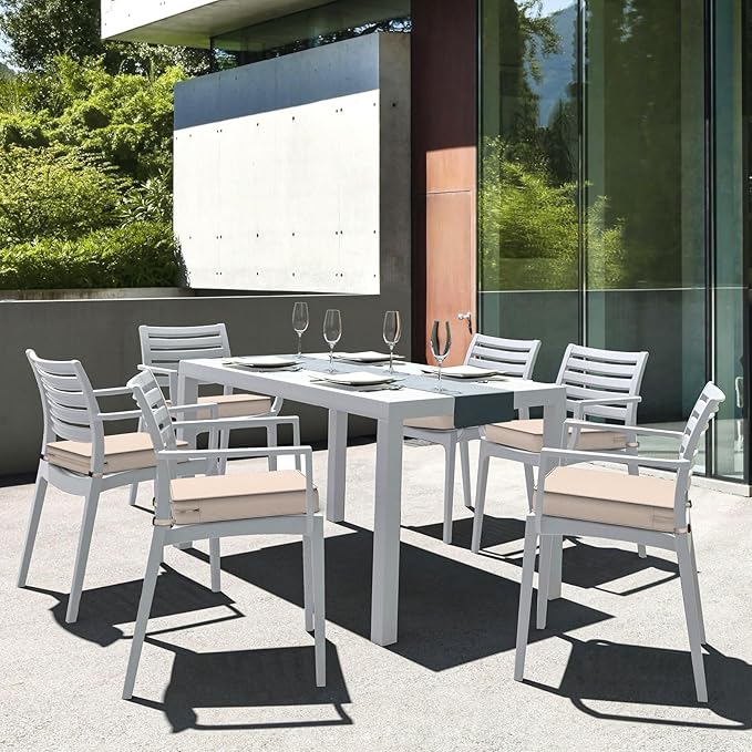 LVTXIII Patio Chair Cushions 19"x19"x3", Water-Repellent Outdoor Seat Cushions for Patio Furniture, Square Chair Pads with Ties for Home Garden Decoration, Set of 2, Beige-VerdiqueGarden