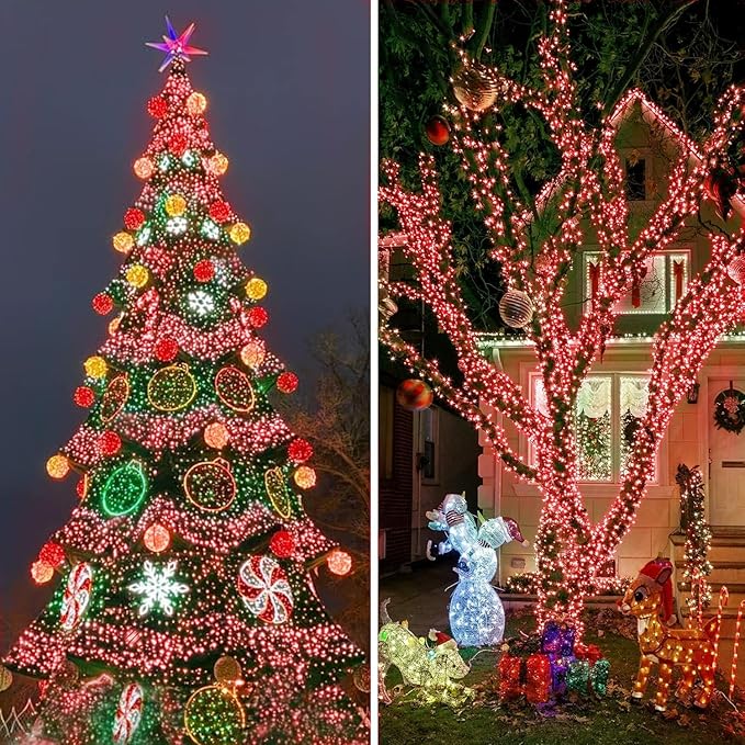 KNONEW 600ft 1500 LED String Lights Outdoor Christmas Lights 8 Modes & Timer Fairy Light Plug in Waterproof LED String Lights for Xmas Yard Tree Wedding Party Holiday Decorations (Red)-VerdiqueGarden