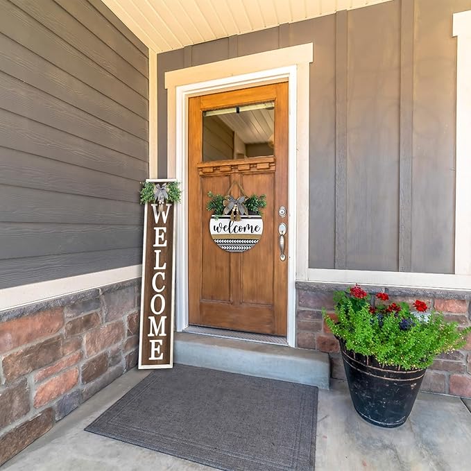 Surfapans Welcome Sign for Front porch Standing 45"X9"Large Wood Frame Outdoor Tall Welcome Signs Vertical Decor for Farmhouse Rustic Home Modern Outside Front Door Wall Decorations (White Wood)-VerdiqueGarden