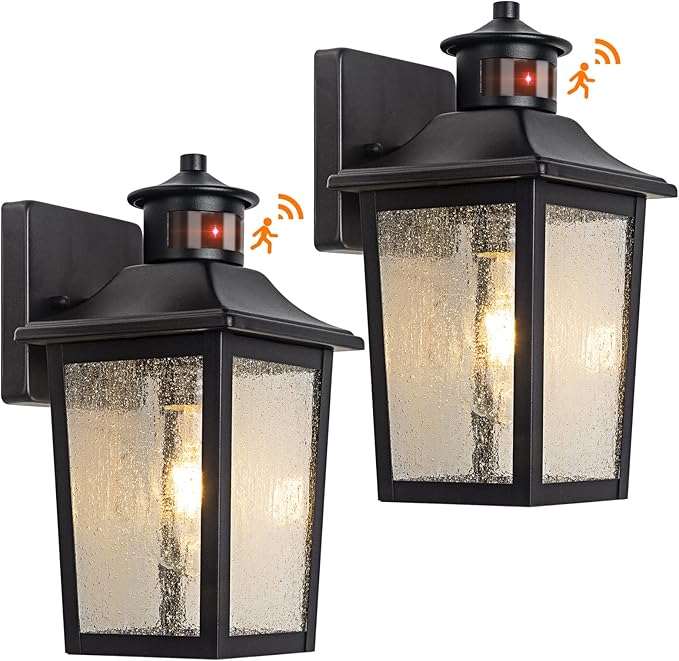 2 Packs Motion Sensor Outdoor Wall Lights - Black Dusk to Dawn Outdoor Lighting, LED Waterproof Exterior Garage Light Fixture, Modern Porch Light Outside Wall Mount for Front Door, House, Anti-Rust-VerdiqueGarden