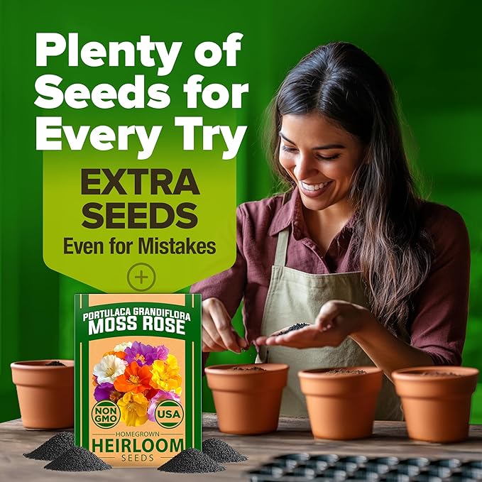HOME GROWN 23,500+ Moss Rose Seeds (Bulk Pack) Annual Flower for Ground Cover - Heirloom π‘π’π‘-ππ π’ Portulaca Seeds for Planting Outdoors - Great for Low-Maintenance Gardens (Portulaca grandiflora)-VerdiqueGarden