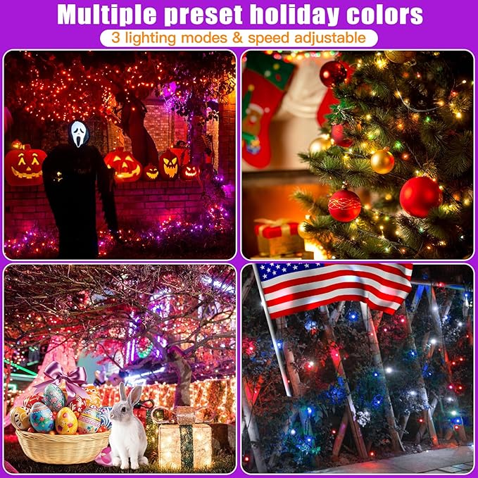 LitHome 100LED Solar Christmas Lights Outdoor, 33FT 34Colors Solar/USB String Lights Waterproof with Remote, 102 Modes Color Changing Halloween String Light Dimmable for Indoor Xmas Tree Party Decor-VerdiqueGarden