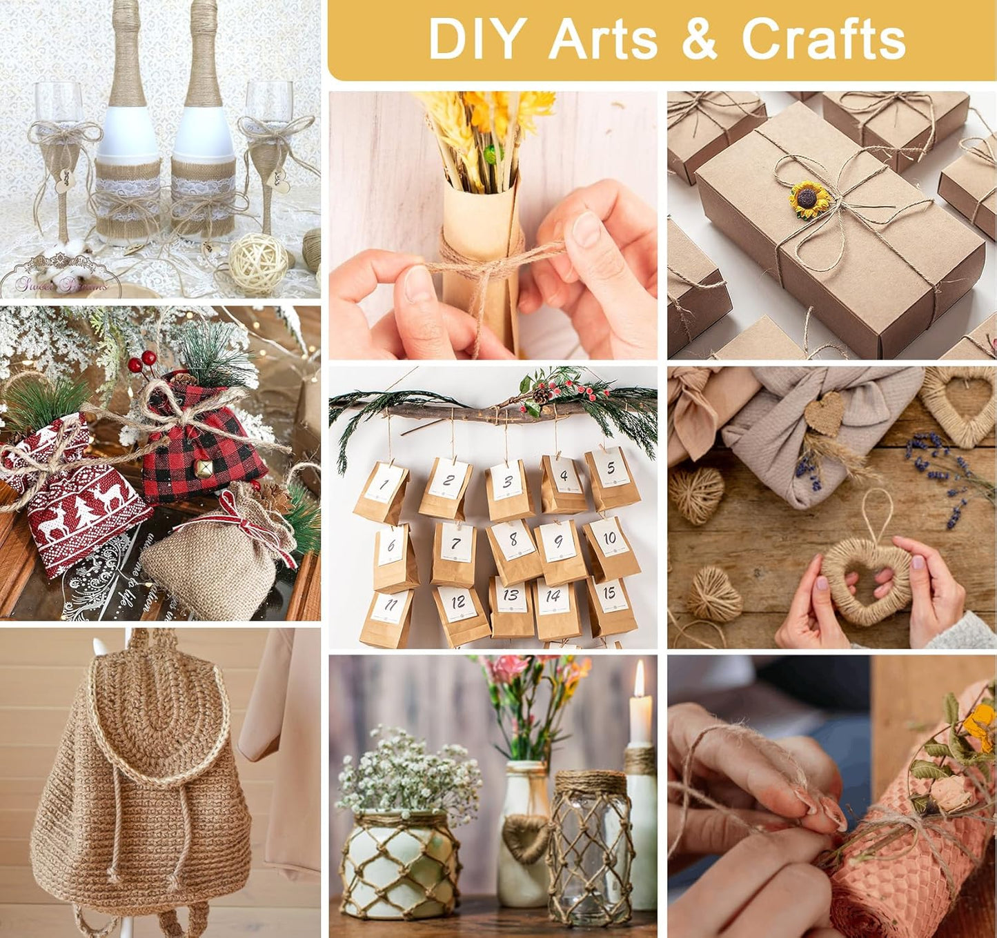 Garden Twine, 394 Feet 2mm Jute Twine, Baling Plant String for Climbing Plants,Tomatoes, Crafting Floristry 120-meter Natural Hemp Rope, 2mm-VerdiqueGarden