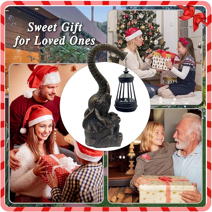 10.6 Inch Statue Elephant with Solar Outdoor Lights for Garden Decor,Lucky Present with Appeal For Birthdays(Man and Women and family), Unique Housewarming Presents and Yard Decoration. (black)-VerdiqueGarden