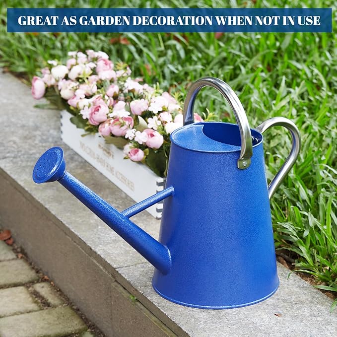 1.5 Gallon Watering Can for Outdoor Plants,Large Metal Plant Watering Pot with Removable Spout,Flower Garden Water Can Watering Pot,Galvanized Steel Watering Can with Stainless Steel Handles,Navy-VerdiqueGarden