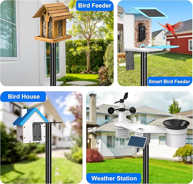 Ottsuls Bird Feeder Pole, 76 Inch Heavy Duty Bird House Pole Kit for Outdoors, with Wooden Board, 5-Prong Base Feeding Station for Wild Birds Watching, Adjustable Feeder Stand (House Not Included)-VerdiqueGarden