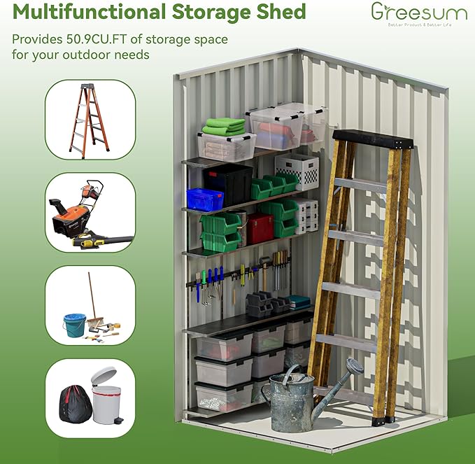 Greesum 3×3FT Outdoor Storage Shed, Metal Sheds with Sloping Roof and Lockable Single Door, Steel Tool Shed for Backyard, Bike, Patio, Garage, Lawn, Black-VerdiqueGarden