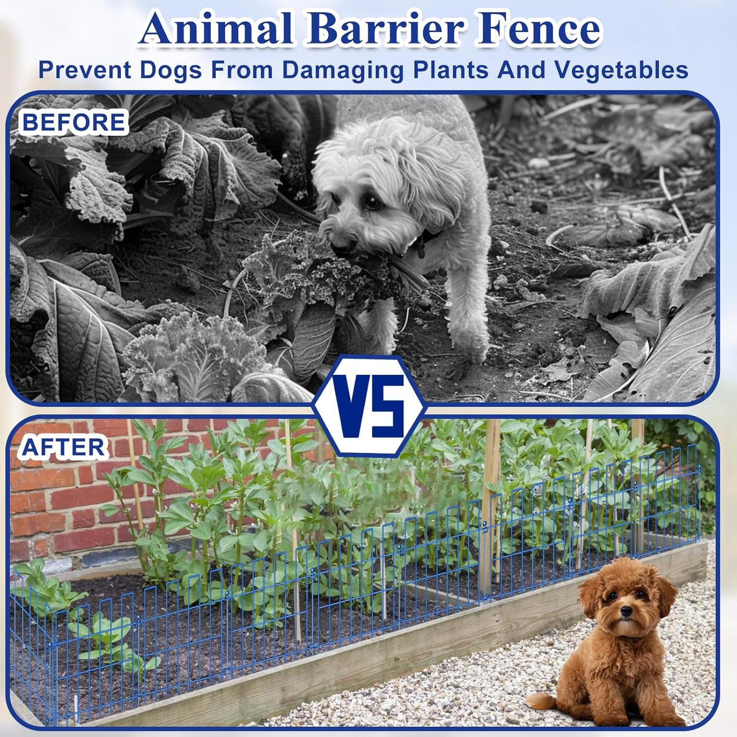 Animal Barrier Fence, 25 Panels Garden Fence Animal Barrier, 27 ft(L)×17 in(H), No Dig Fences for Dogs and Rabbits, Rustproof Metal Garden Fencing, Under Fences Border Barrier for Outdoor, Yard, Patio-VerdiqueGarden