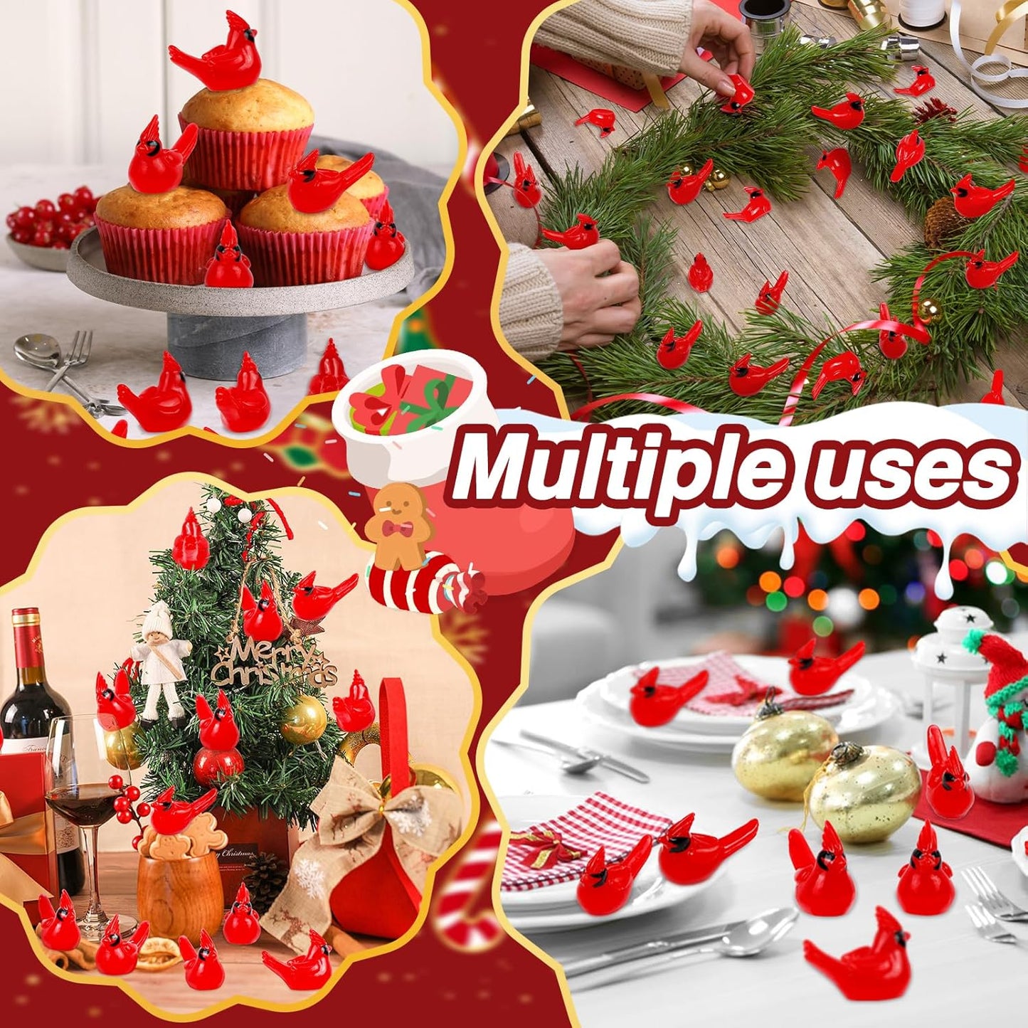 100 Pcs Mini Resin Red Cardinal Bird Figurines – Tiny Cardinal Ornaments for Christmas, Cake Toppers, Garden Crafts, Dollhouse, Fairy Micro Landscape, Party and Home Decorations-VerdiqueGarden