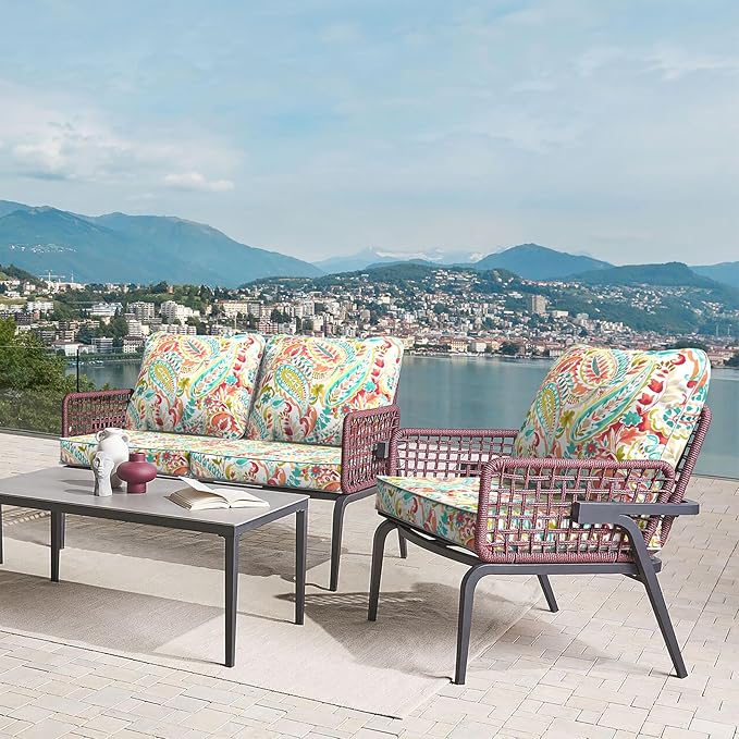 LVTXIII Outdoor Deep Seat Cushion Patio Seat and Back Cushion Set Seasonal Chair Cushion for Dining Arm Chairs, Wicker Chairs and Garden Furniture Decoration, 24"x24"x4", Pretty Paisley-VerdiqueGarden