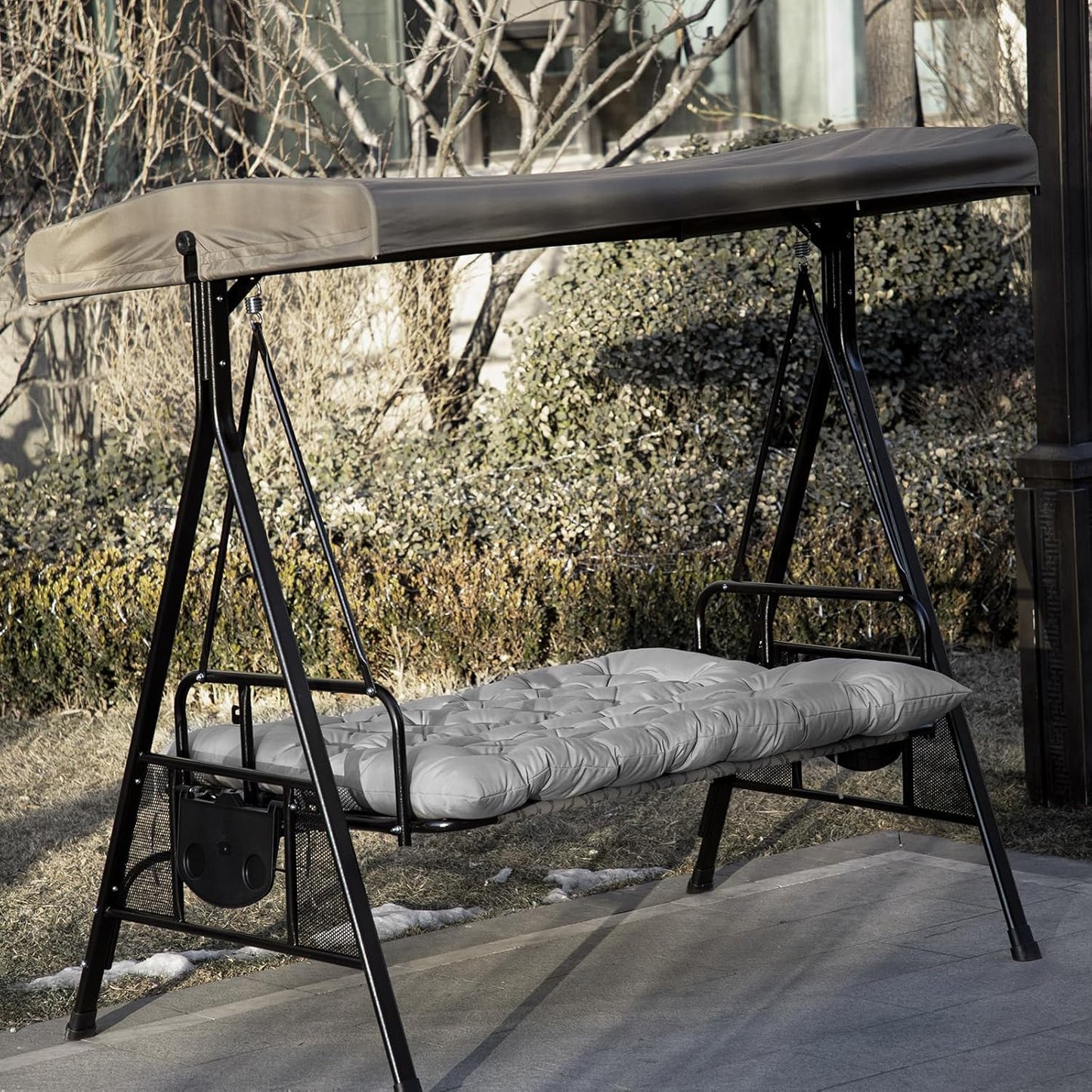 Porch Swing Cushions,Outdoor Cushions 3 Seater Replacement with Backrest, Waterproof Thickened Bench Cushion with Ties for Porch, Patio,Outdoor, Backyard and Garden (Light Gray 60 * 40 in)-VerdiqueGarden