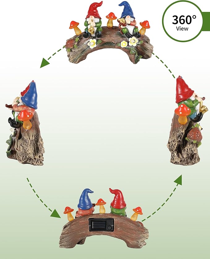 iStatue Enchanted Fairy Garden Gnomes Solar Light - 9'' Hand-Painted Resin Miniature Figurines Perfect for Yard Art Outdoor Patio Decor Lawn Ornaments and Statues Decorations (Gnomes)-VerdiqueGarden