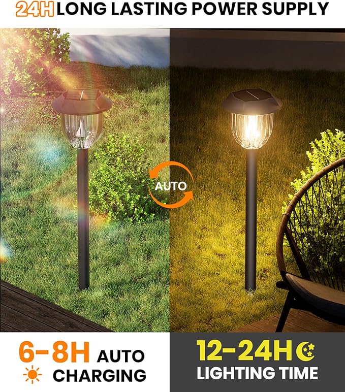 AOSEA LED Solar Lights for Outside,Bright 6 Pack Solar Lights Outdoor IP65 Waterproof,Landscape Lighting,Garden Decorative for Yard,Patio,Walkway,Sidewalk,Driveway,Lawn (Warm)-VerdiqueGarden