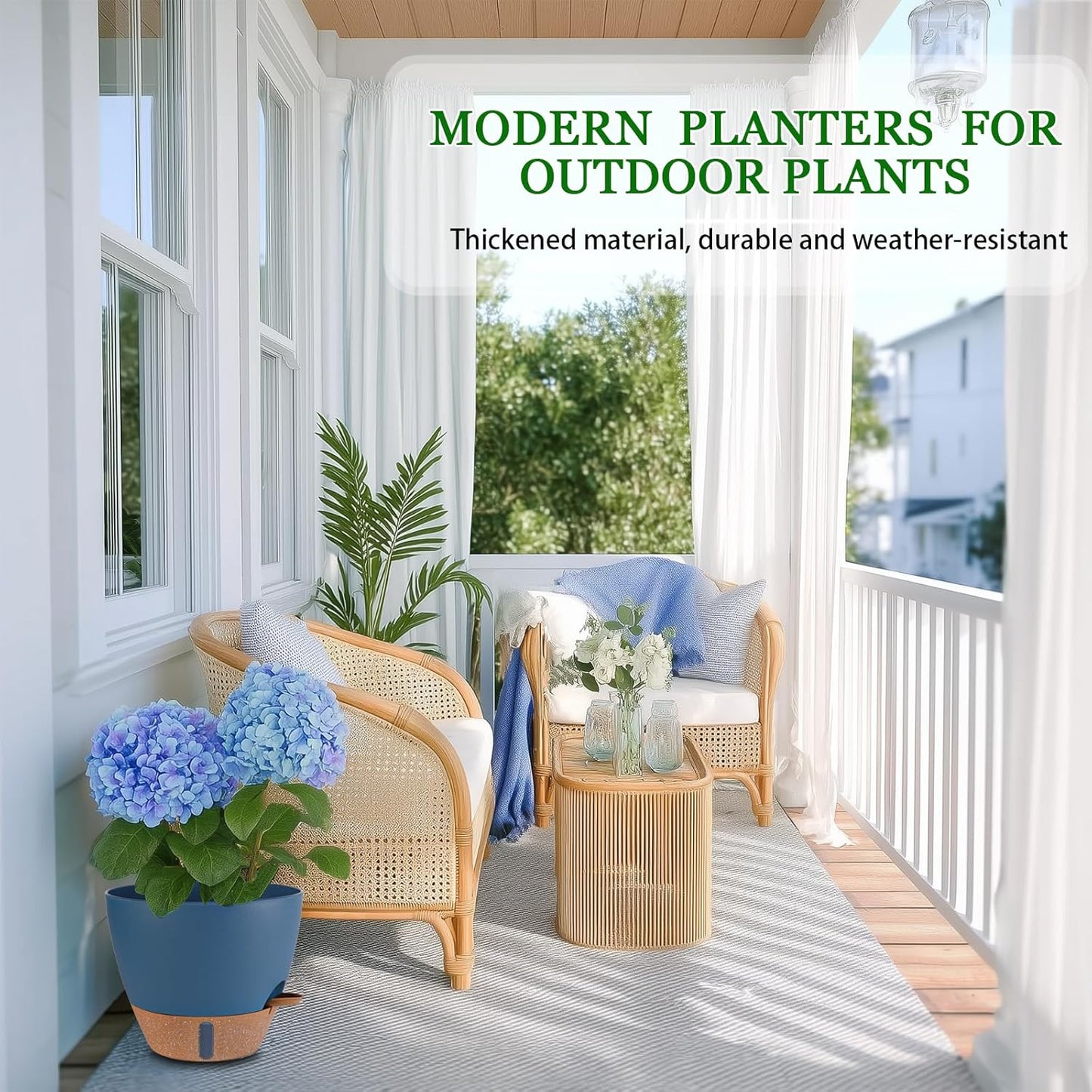 2 Pack 10 inch Plant Pots, Plastic Self Watering Planters with Drainage Holes, Deep Reservoir, Water Level Indicator, Modern Decorative Flower Pots for Indoor Outdoor Plants (Navy Blue, 10 inch)-VerdiqueGarden