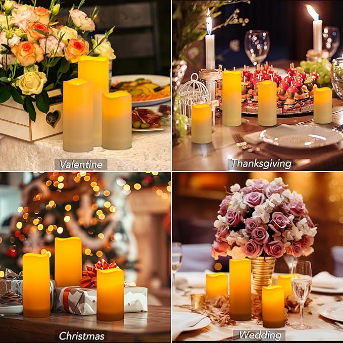 Metaku Flameless Flickering Candles Battery Operated LED Candles Set of 9 Ivory with Remote & Timer for Halloween, Christmas, Bedroom, Home, Wedding, Birthday Decoration D2.2'' x H4''5''6''-VerdiqueGarden