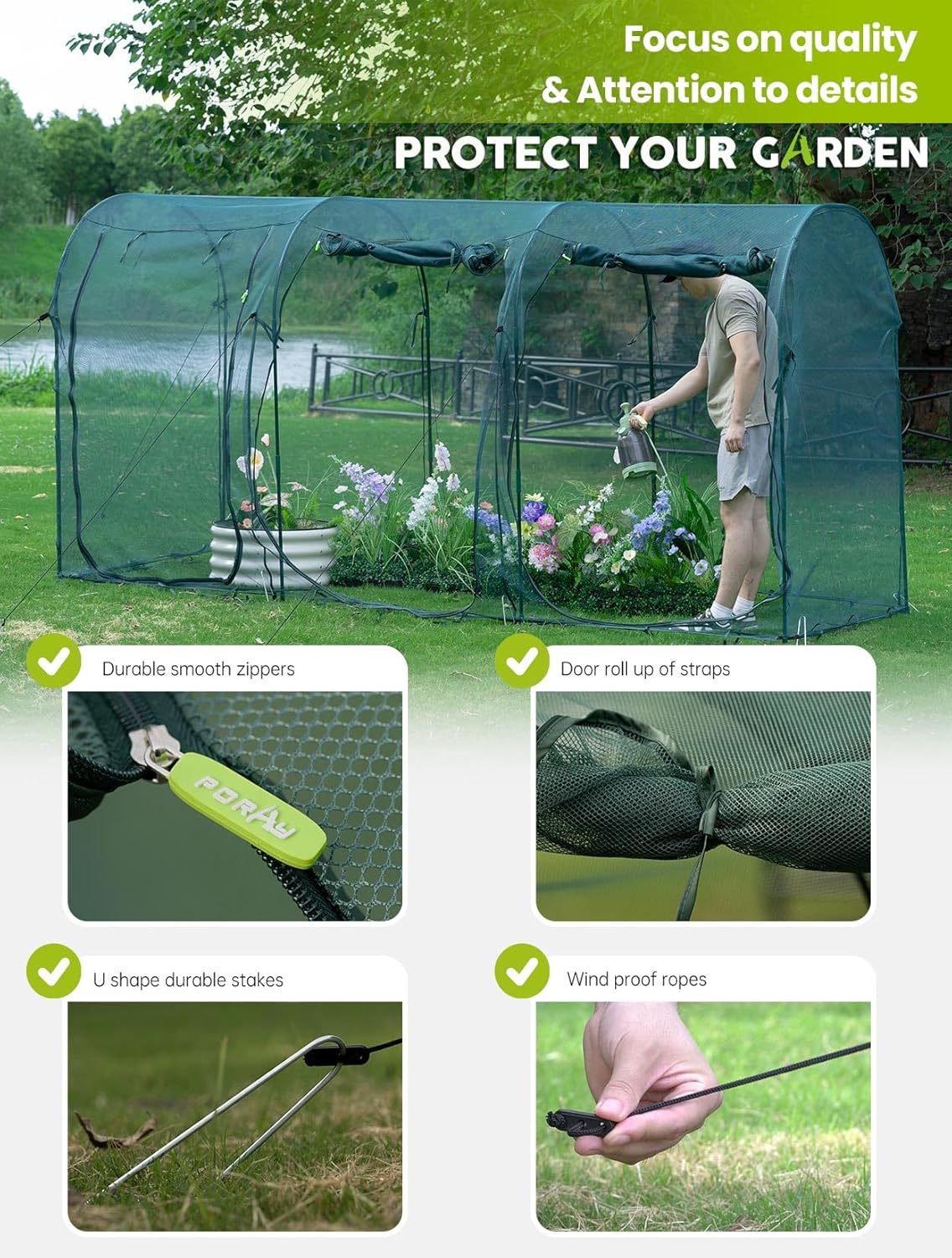 Poray Large 12.3X4FT Tunnel Plant Netting Cover,6FT Tall Crop Cage Tomato Netting for Vegetables&Fruits,Durable Gardening Net for Plant and Animals-VerdiqueGarden