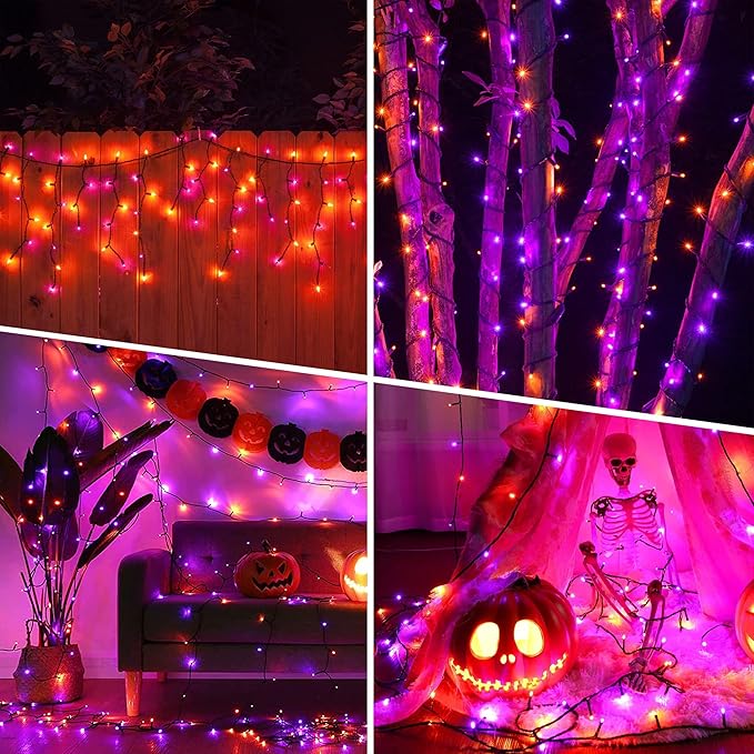 weillsnow 164FT 500 LED Halloween Lights, 8 Modes Waterproof Plug in String Lights for Halloween Indoor Outdoor Yard Party Wedding Garden Home Decorations (Purple & Orange)-VerdiqueGarden